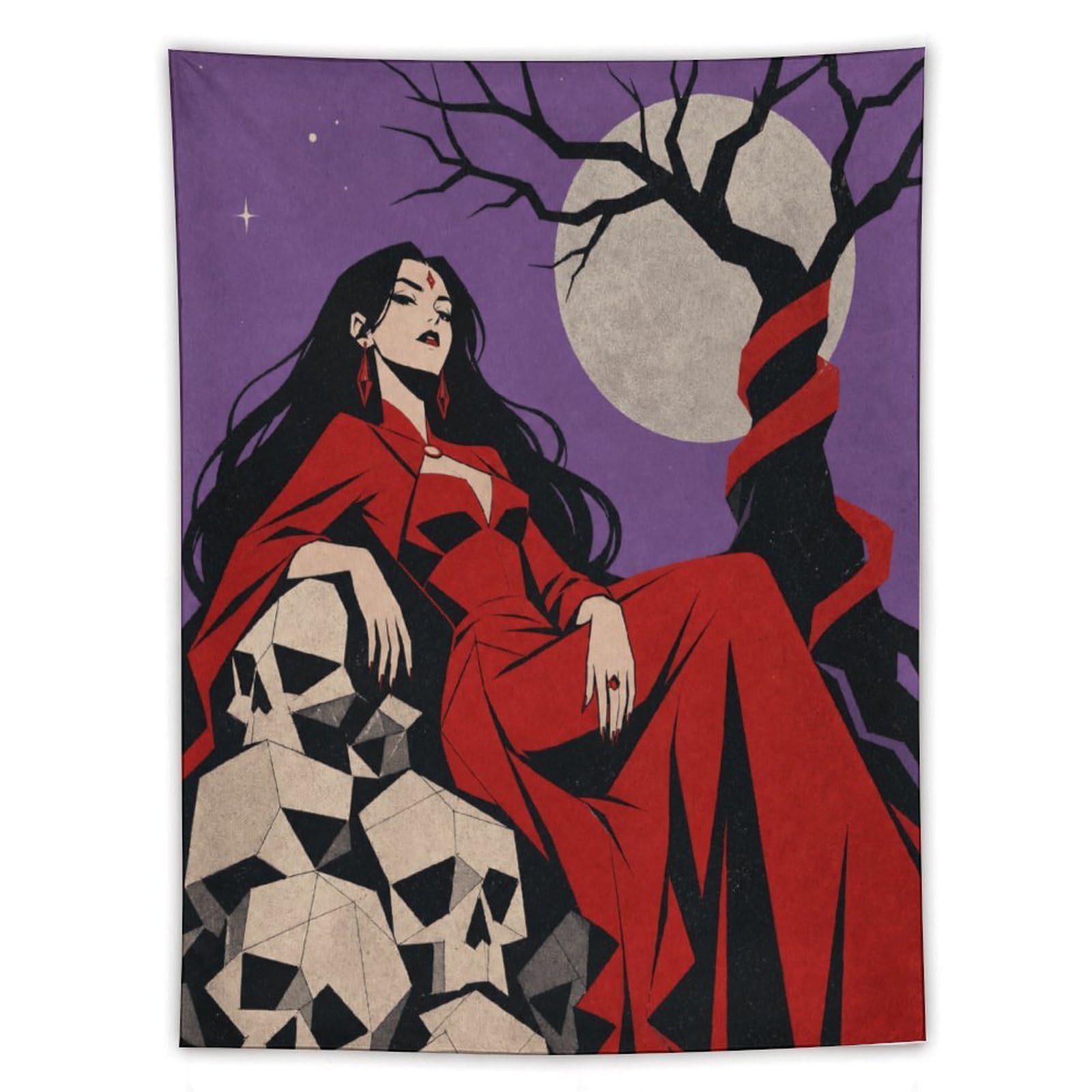 H3B8U2Y5 Woman under Purple Moon Wall Tapestry, Gothic Oil, Reading Corner