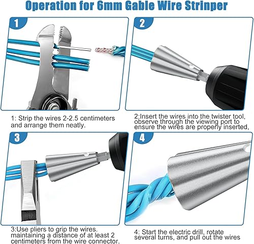 Miniatura 5 de Herramienta de pelado de cables y tornado de alambre para taladro, pelacables de 3 vías5 vías eléctrico para taladro eléctrico, 3 piezas de
