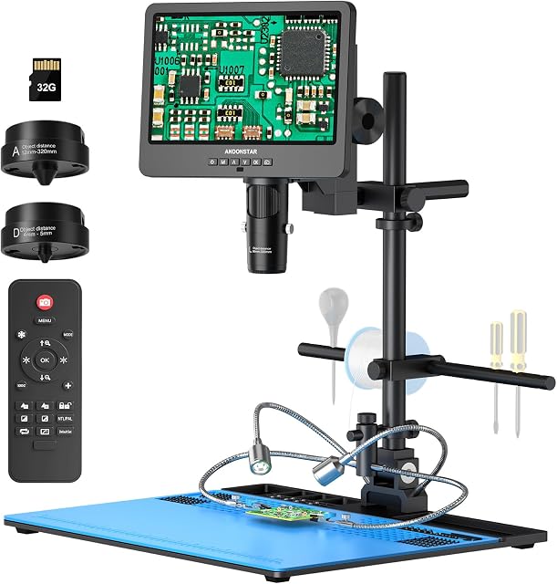 Andonstar AD249S-Max 10.1'' HDMI Digital Microscope with Super Max Soldering Station, Helping Hands, 2000X 3 Lens 2160P UHD Video Record, Soldering Microscope for Electronics Repair, Slides, 32GB Card