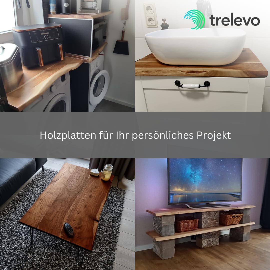 Holzplatte nach Maß 40-200 x 20-100 cm, Akazienholz massiv 35mm, naturfarben/nussbaumfarben, individueller Zuschnitt, Baumkantenplatte für Bastler und Heimwerker