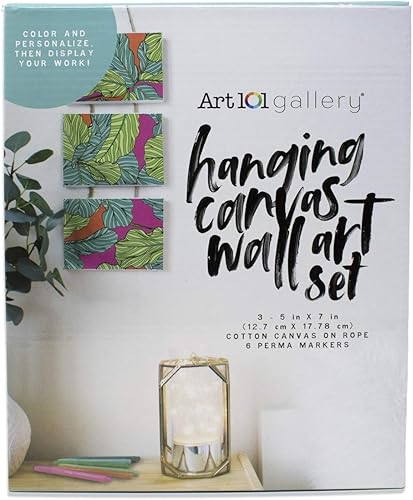 Art 101 Gallery - Juego de arte de lienzo colgante para pared, 3-5 x 7 pulgadas, fases lunares, incluye 3 lienzos colgantes y 6 marcadores de Perma