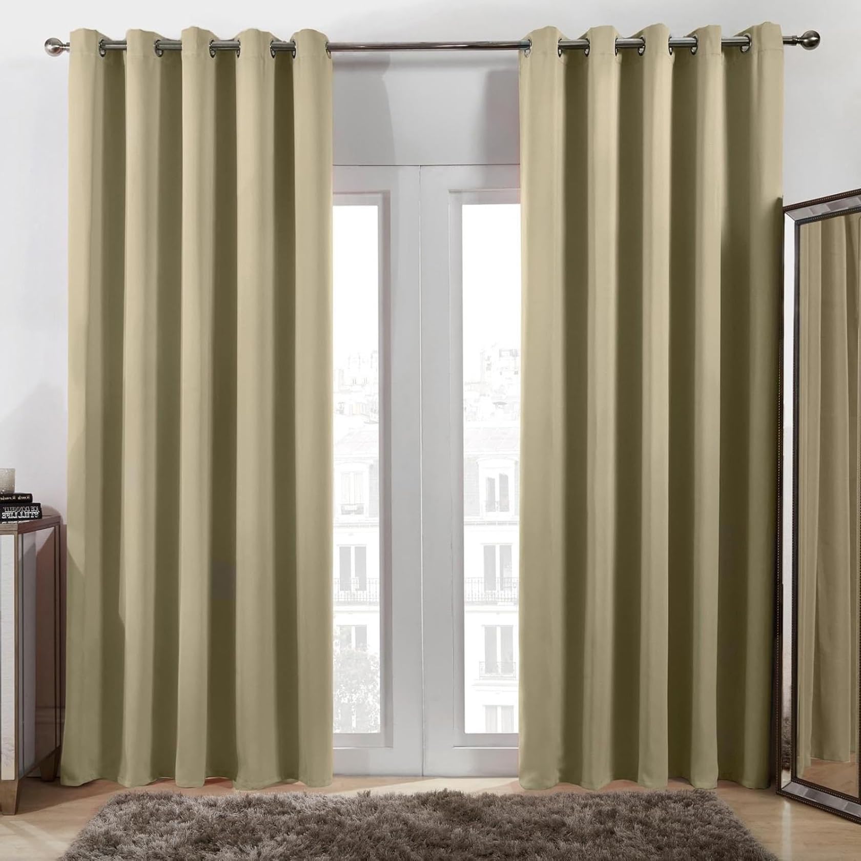 Cortinas Salon Modernas 2 Piezas 250 x 140 cm Termicas Aislantes Frio y Calor Cortinas de Casa Blackout Curtains 2 Piezas para Ventanas Habitacion, Beige