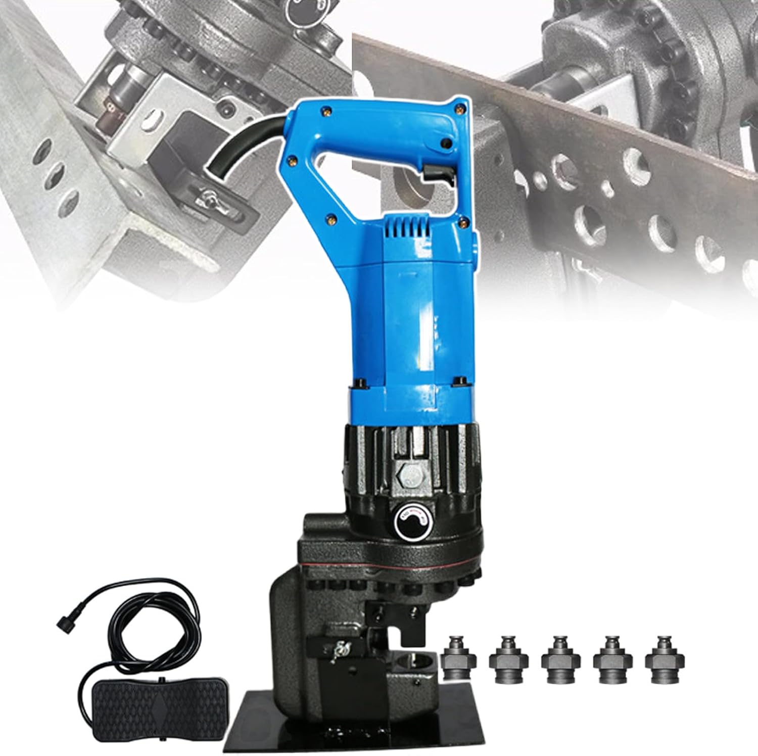 Hydraulic Angle Steel Punching Tool,with Foot Switch+Five Dies,1200 W Automatic Metal Hole Punch,for ≤6 Mm Iron/Steel Plate,