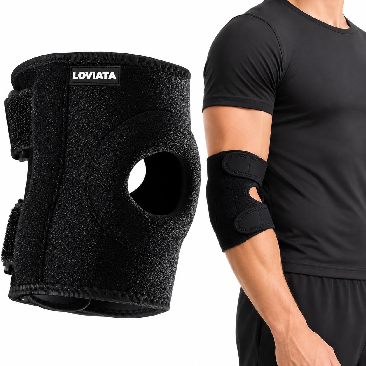 LOVIATA 1個入 腱鞘炎・テニス肘用エルボーブレース 肘サポーター、関節炎サポート、調整可能コンプレッションスリーブ(男女兼用)、スポーツ外傷回復、ゴルフ肘、滑液包炎、捻挫・肉離れの痛み軽減