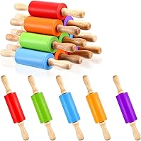 TINSKY 10-Pack 9 Inch Mini Silicone Rolling Pins for Kids - 5 Colors Wooden Handles for Baking Cookies Cakes Fun