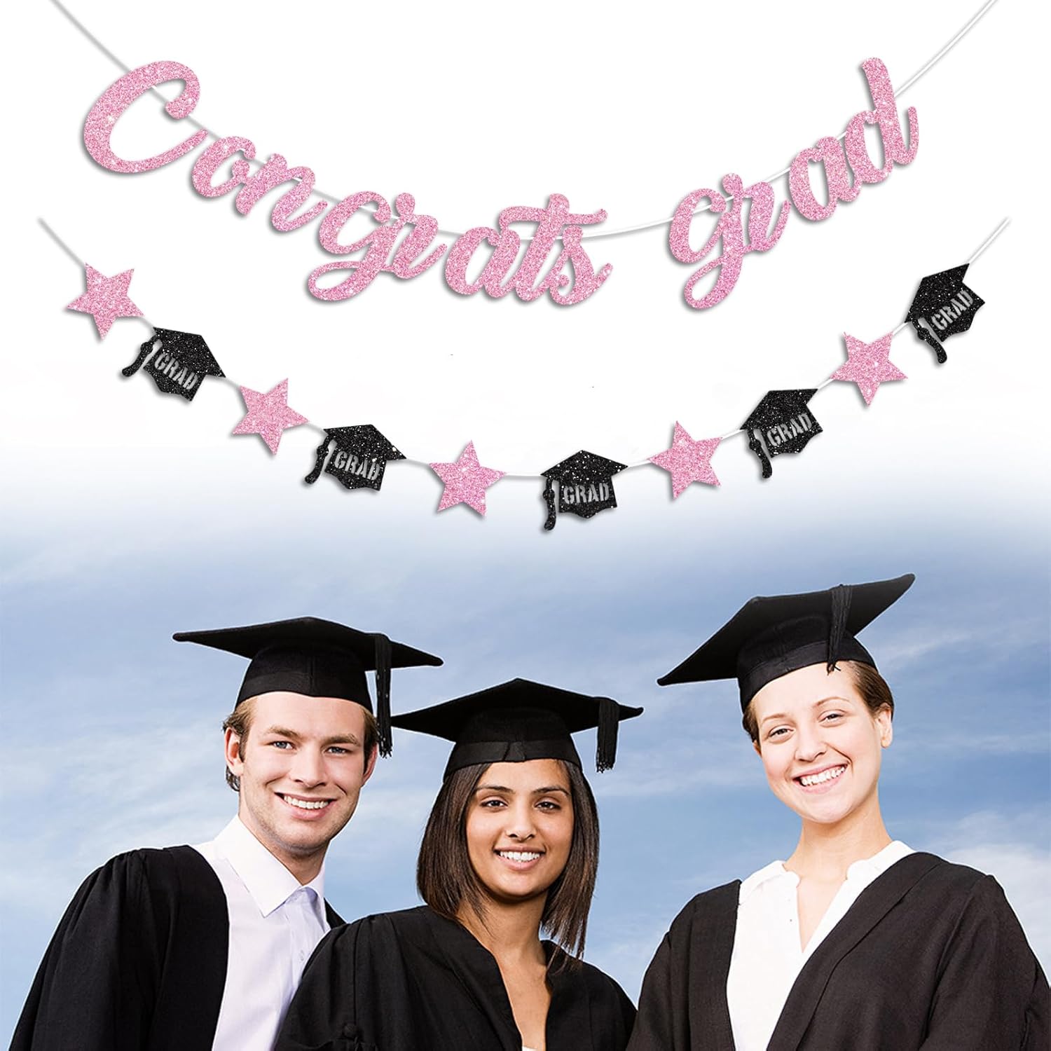 Pink Congrats Grad Banner Glitter Graduation Banner for Graduation Decorations Class of 2026 Party Supplies - Image 4