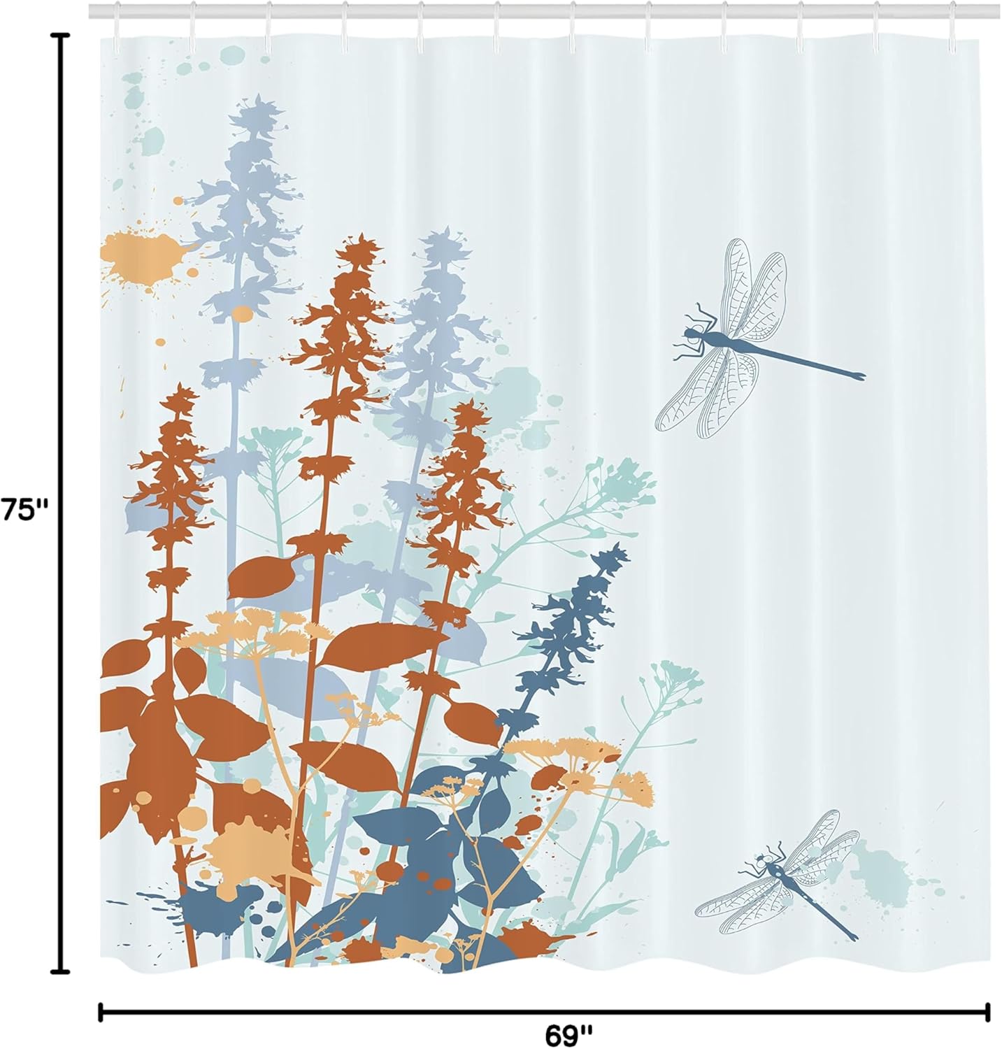 Ambesonne Dragonfly Shower Curtain, Nature Plants Grass with Wildflowers with Paintbrush Effects Print Artwork, Cloth Fabric Bathroom Decor Set with Hooks, 69" W x 75" L, Caramel Cinnamon
