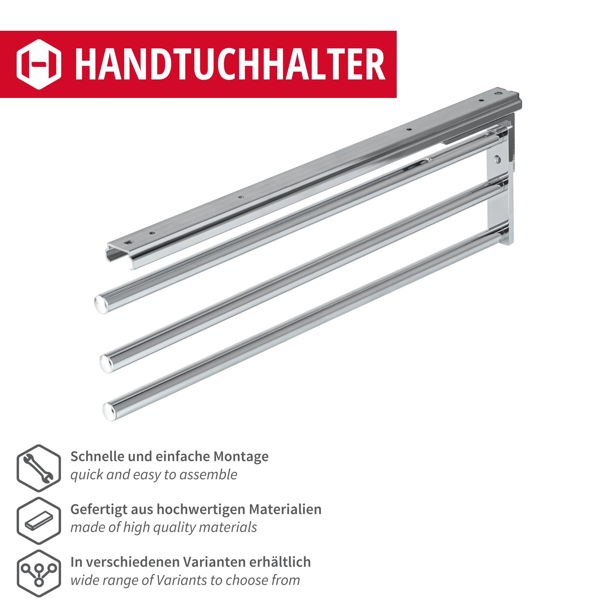 Gedotec Handdoekhouder Uitschuifbare Handdoekhouder HOSTEL Handdoekhouder Aluminium Wit Gecoat Handdoekhouder 2 Armige Inbouwlengte 443 Mm 1 St Handdoekhouder Voor Kast Plafondmontage
