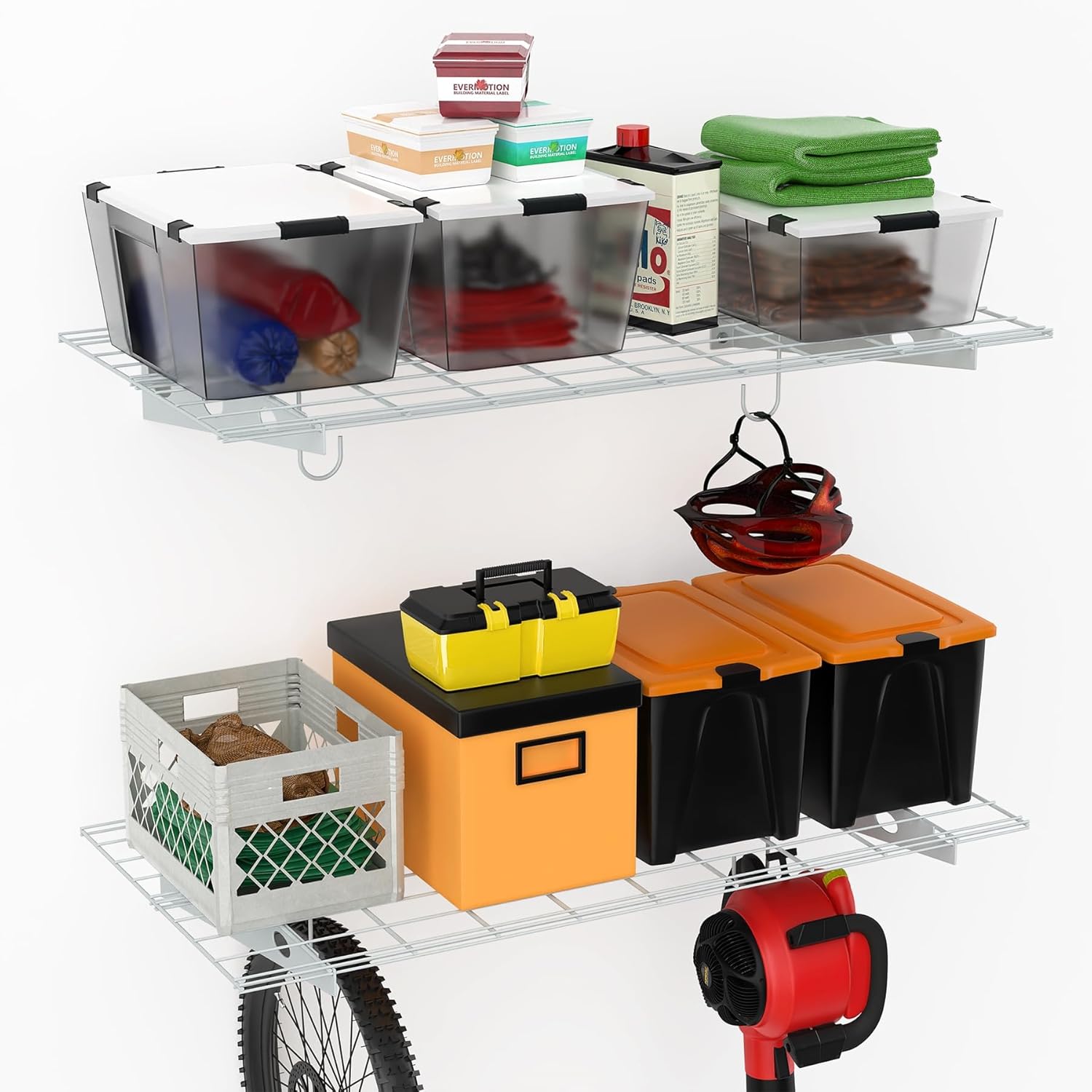 TORACK 2-Pack Garage Wall Shelves, 24" x 48"/2x4 ft Wall Mounted Wire Shelf for Garage Heavy Duty Floating Shelves(White, Pack of 2) - Image 7