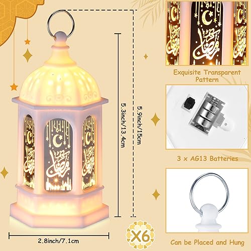 Miniatura 2 de Threan 6 faroles de Ramadán con luces LED mini Eid Mubarak, decoraciones de Ramadán para el hogar, mesa, pared, centros de mesa y decoración