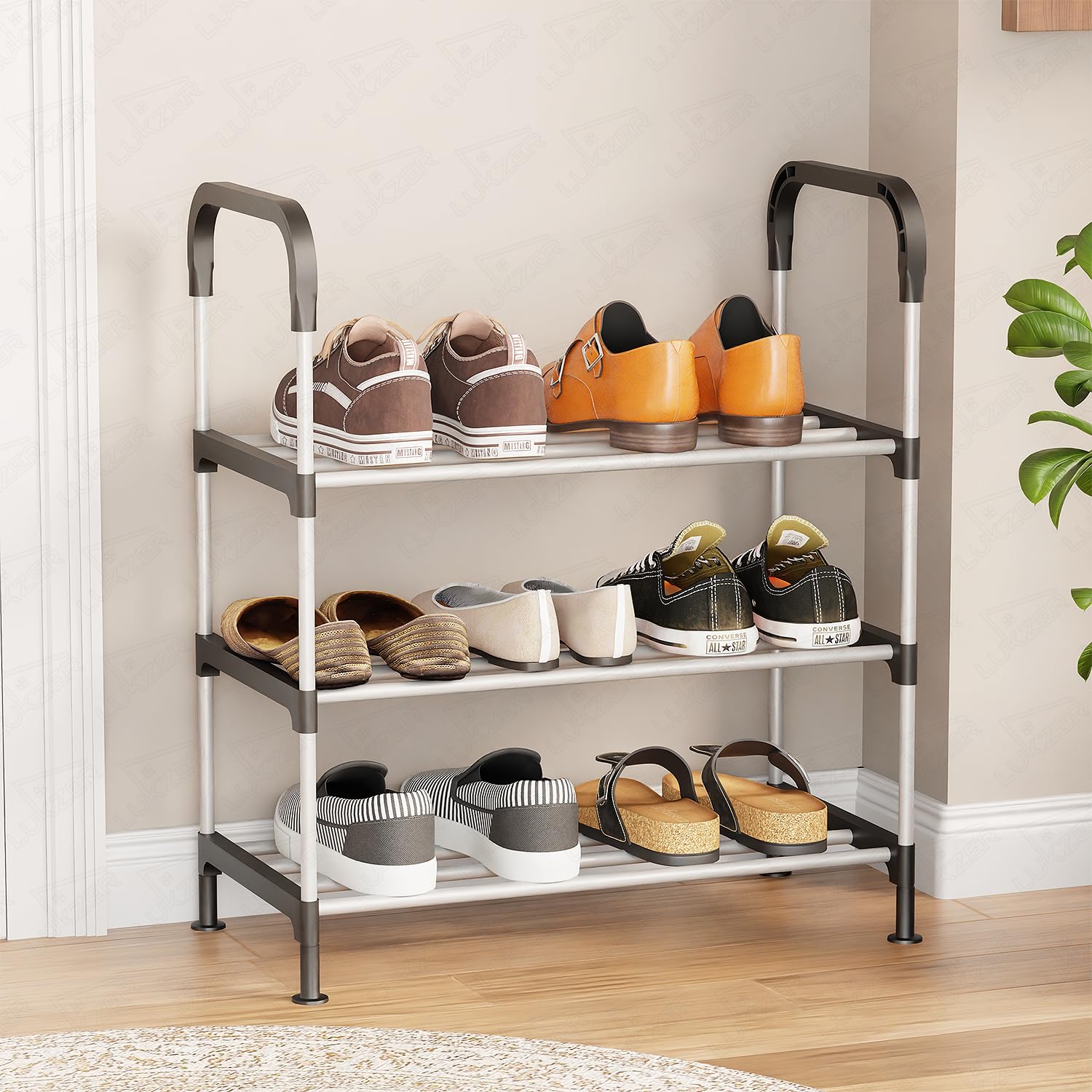 Lukzer 3-Layer Freestanding Metal Shoe Rack Organizer with Adjustable Shelves Durable and Sturdy, Space-Saving Storage Solution for Entryway, Closet, and Living Room (30cm D x 61cm W x 62cm H)-image-34