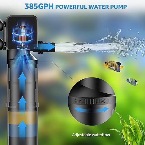 Miniatura 4 de Filtro de acuario de 20 W filtros de tanque de peces de 3 etapas con modo de aireación, oxigenación y lluvia, filtro sumergible de acuario de 320