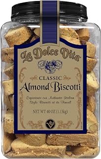 La Dolce Vita Authentic Italian Biscotti Cookies, Almond Flavor, Gourmet Coffee & Tea Dipping Snacks, 40 oz Jar