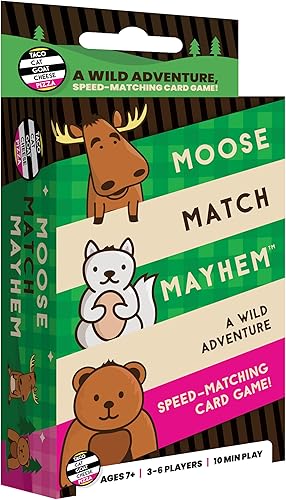 Moose Match Mayhem - por Taco Cat Goat Cheese Pizza - Un juego de cartas de aventura salvaje, juego de cartas a juego de velocidad. Fácil, rápido y