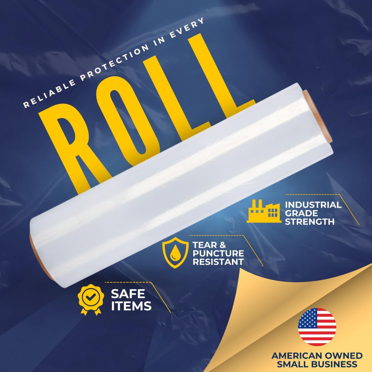 Industrial Stretch Film Wrap – 18" x 1000 FT x 80 Gauge, 1 Roll Heavy Duty Pallet Wrap | Clear Plastic Moving Wrap for Packing, Shipping, Furniture & Luggage – Durable Self-Adhering Shrink Wrap Roll