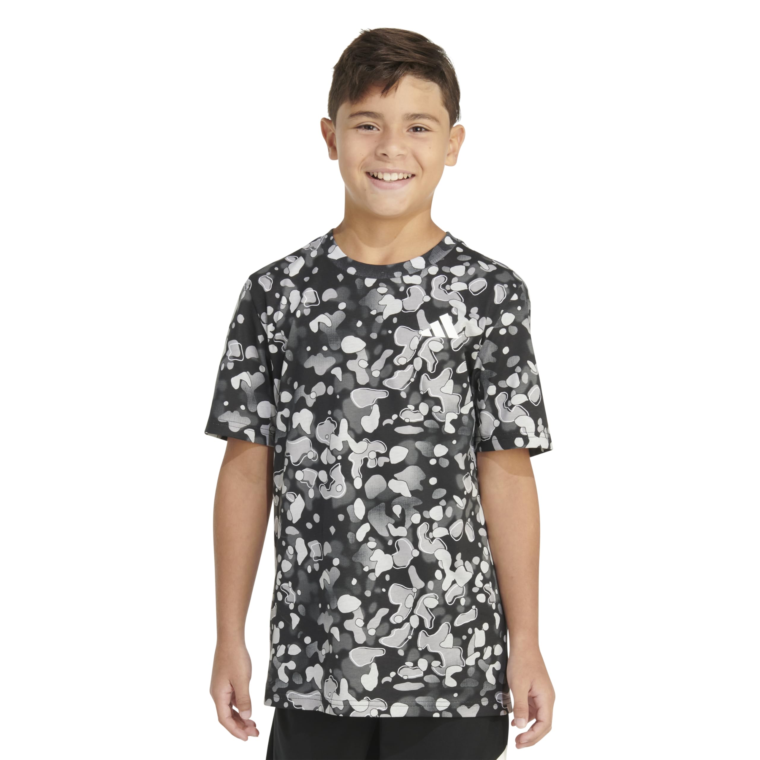 adidas T-shirt da ragazzo a maniche corte in cotone con stampa mimetica a maniche corte in cotone con stampa mimetica