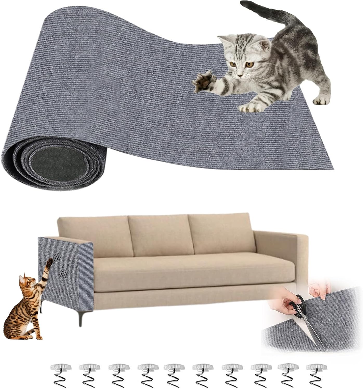 Tapete Extra Grande para Arranhar Gatos,Tapete para Arranhars Gato de 300x40cm,Arranhador de Parede para Gatos,Protetor de Móveis,Protetor de Sofá da Cat Claws (Cinza)