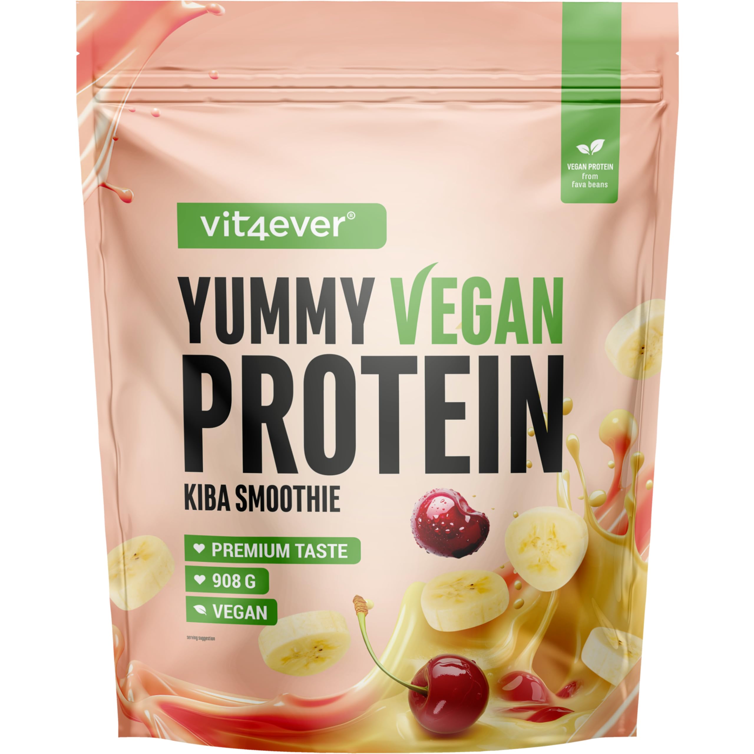 Yummy Vegan Protein Kiba Smoothie – Batido proteico vegetal con 24,3 g de proteína por porción a partir de aislado de haba (fava) con BCAA y aminoácidos – 908 g
