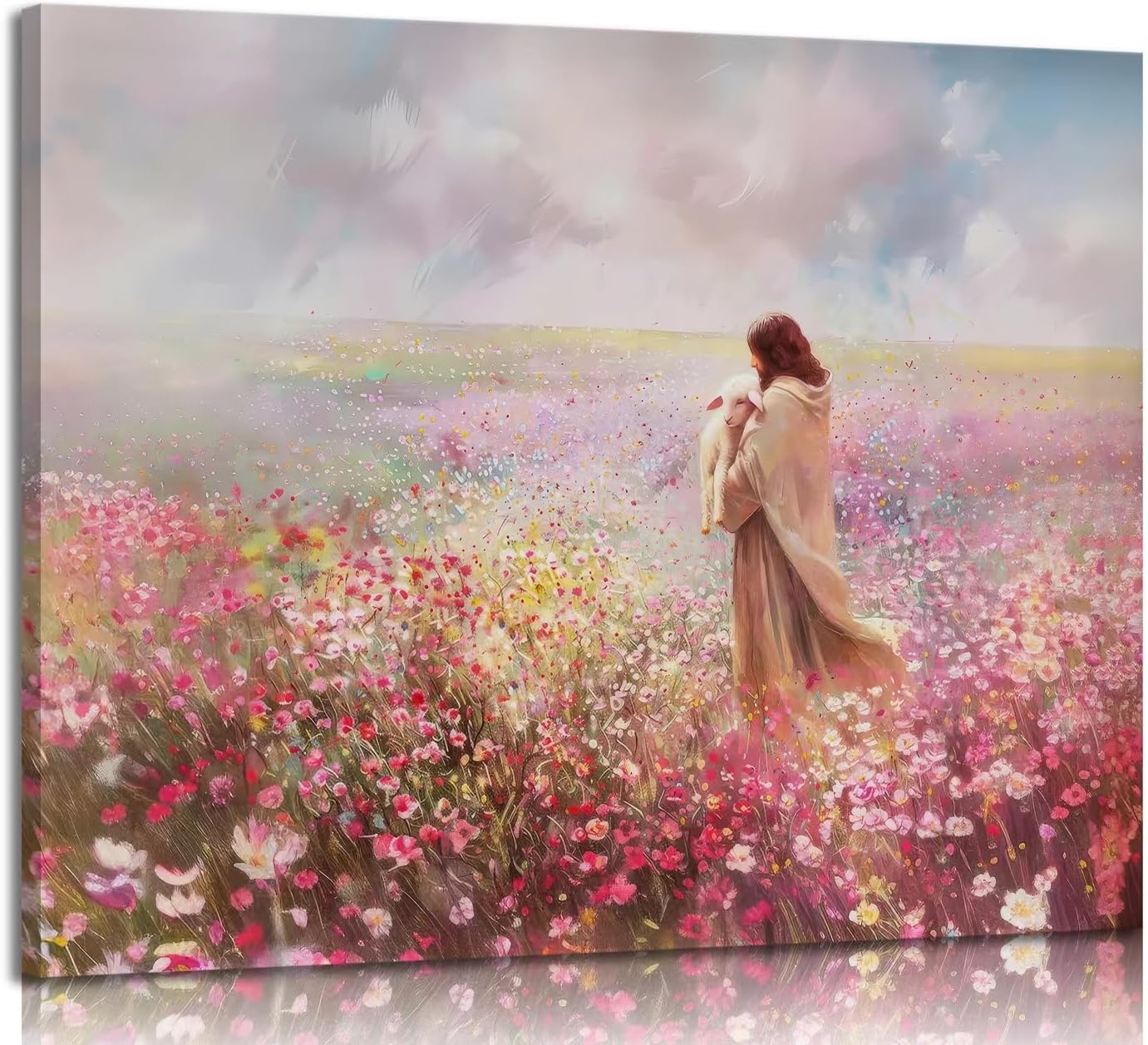 Jesus and Lamb Canvas Wall Art The Lost Lamb Parable Christian Painting Picture Wall Decor God Religious Belief Poster Print Artwork for Church Bedroom Living Room Home Decoration,24x16in Canvas