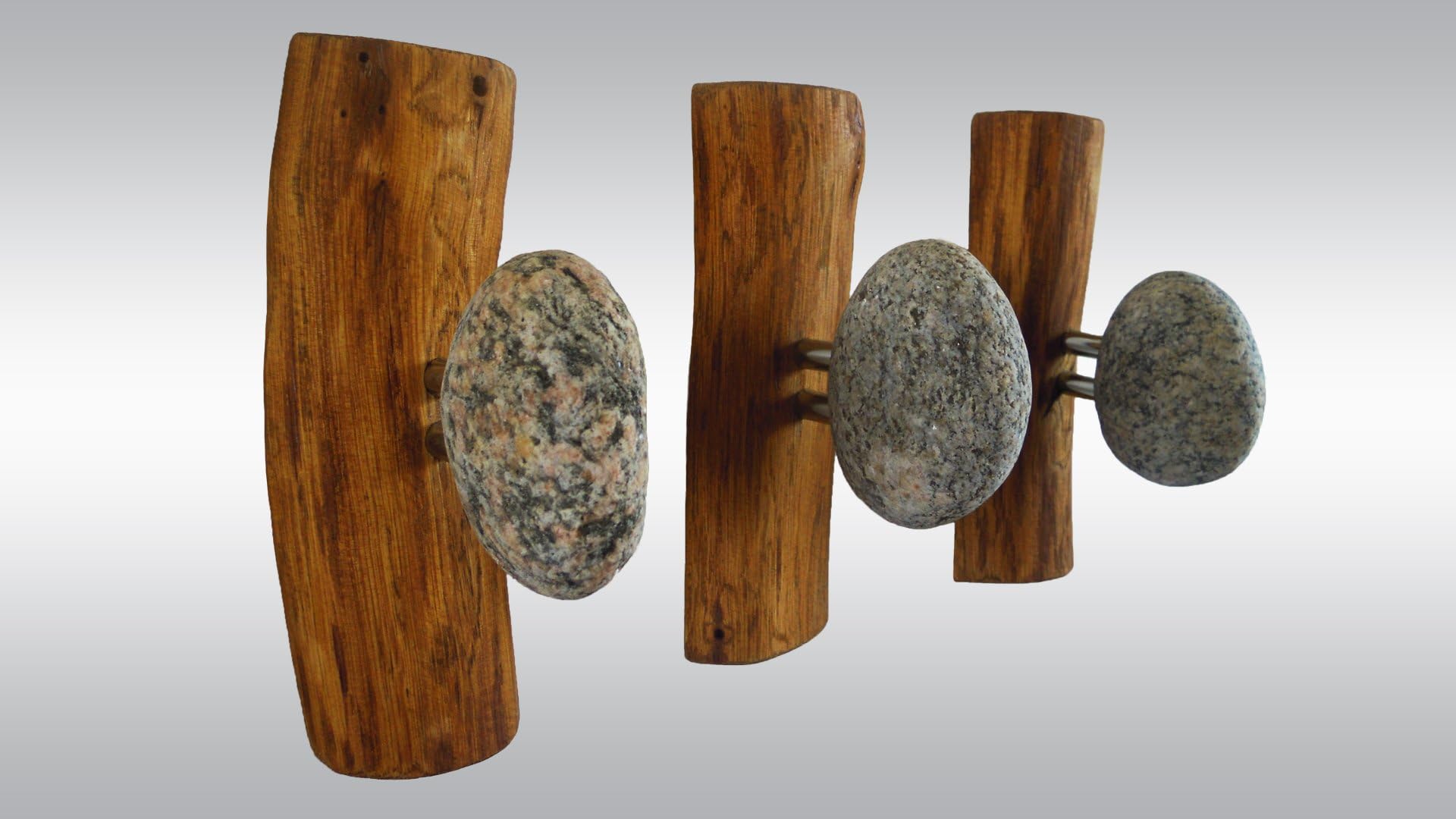 3 PCS entryway coat hooks with natural Baltic Sea stones