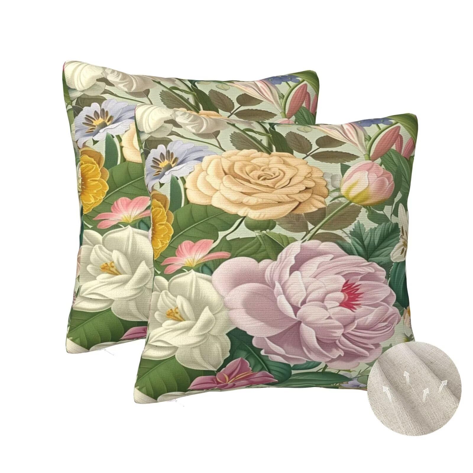 Housse coussin 60x60 cm lot de 2 fleurs vintage pour canapé