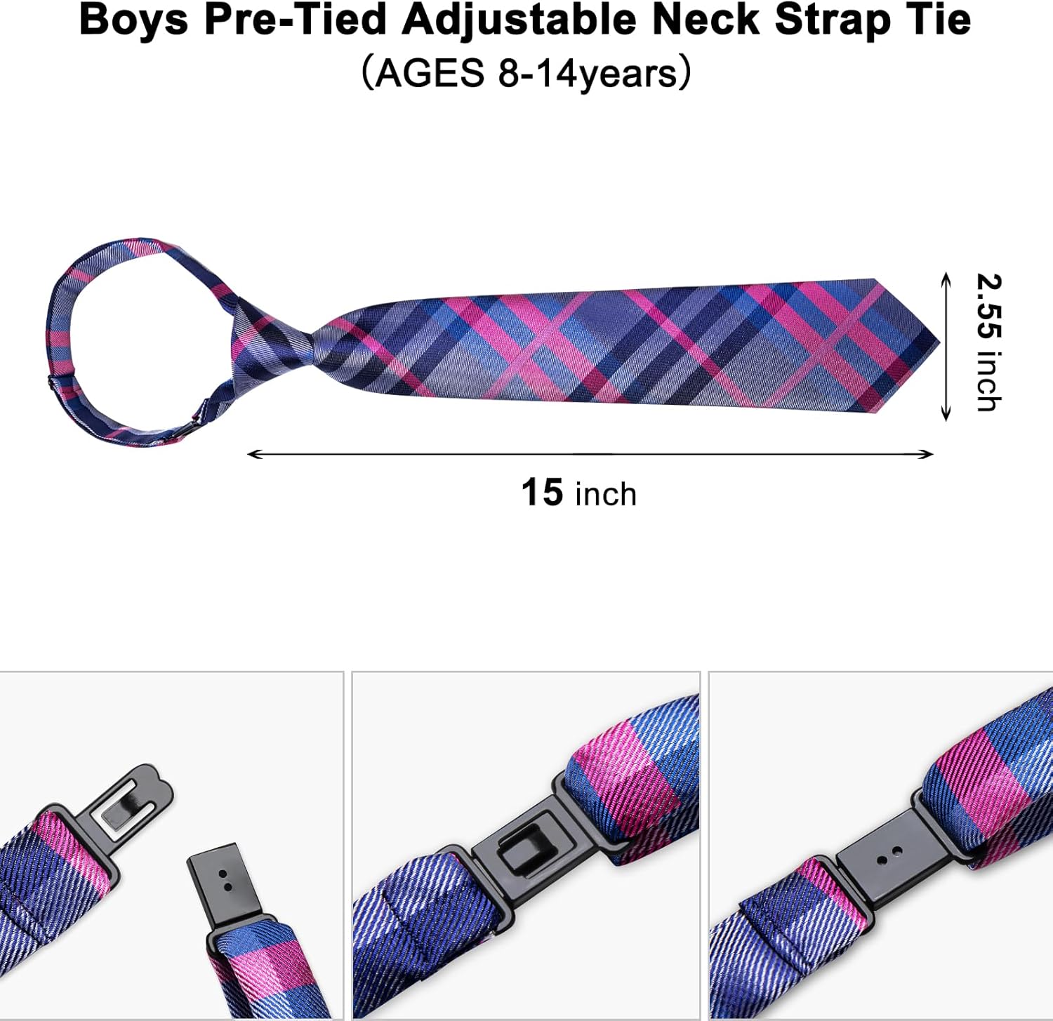 DiBanGu Boys Pre-tied Neckties and Pocket Square Set Adjustable Strap Tie for Kids Wedding Party Graduation School Uniforms - Image 3