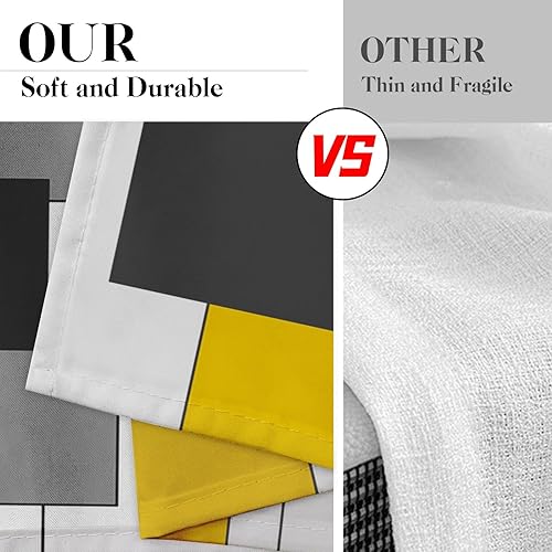 Miniatura 5 de Cortinas Amarillas de Ventana de Cocina Juego de Cenefas y Niveles, Negro Gris Blanco Moderno con Bolsillo para Cortinero, Cortinas de Estilo