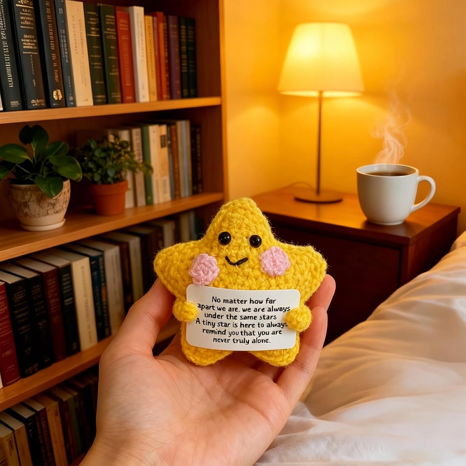 Yellow Star Emotional Support Crochet, Long Distance Relationship Gifts for Boyfriend Women Couple Girlfriend Coworker Graduation Gifts Handmade Positive Crochet