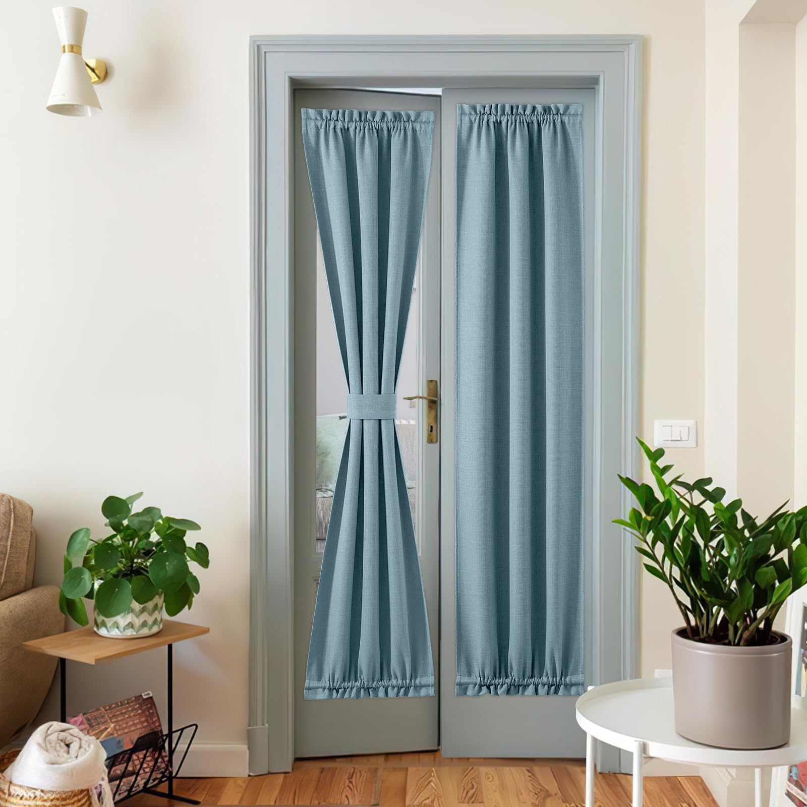 NICETOWN Blackout Door Curtain Solid French Door Cover, Farmhouse Room Darkening Thermal Insulated Faxu Linen Window Curtain Drape for Windows, 1