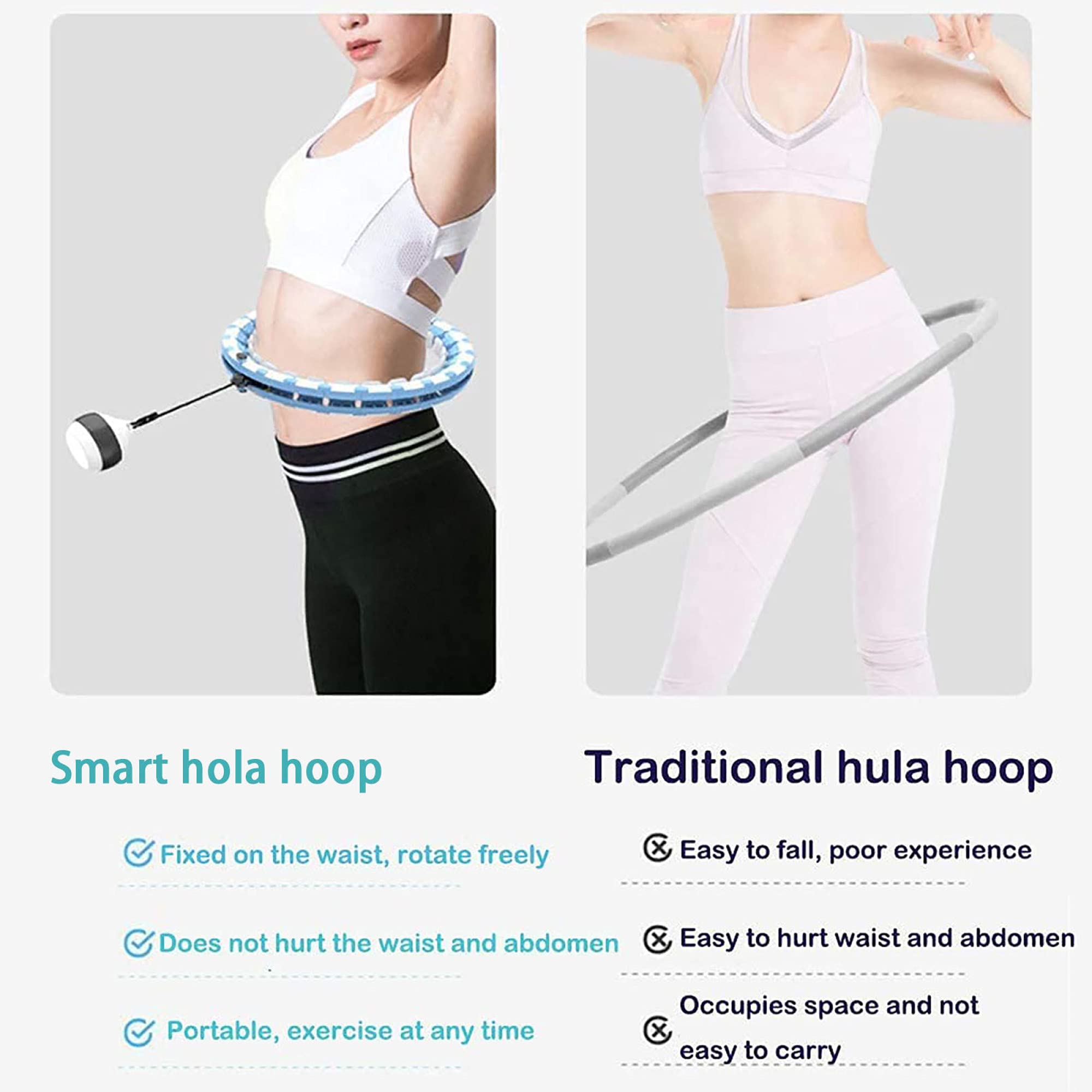 Smart Hula Hoop FüR Erwachsene und Kinder, Smart Fitness Reifen mit Automatisch Drehendem Ball, FüR Fitness Workout Gewichtsverlust/grau / 24 Knots