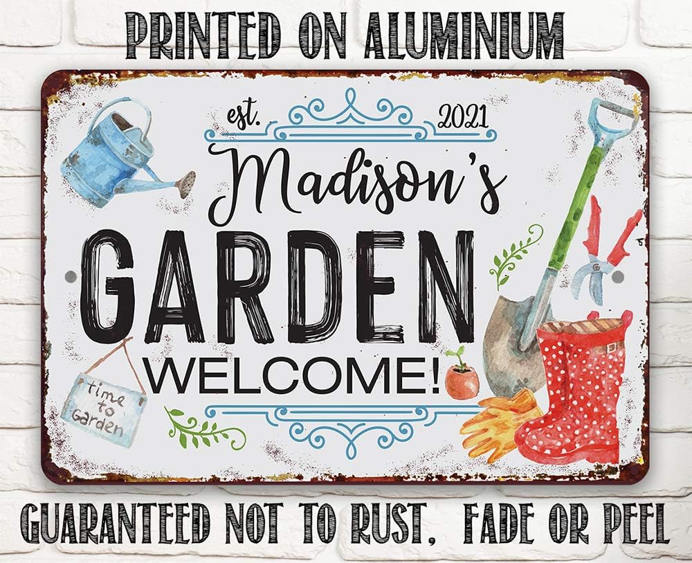 Personalized Garden Sign - Great Lawn Yard Plant Display, Green House Garden Tools Print and She Shed Decor, Great Gardeners Gift, 12x18 or 8x12 Indoors or Outdoors Vintage Durable Metal Sign