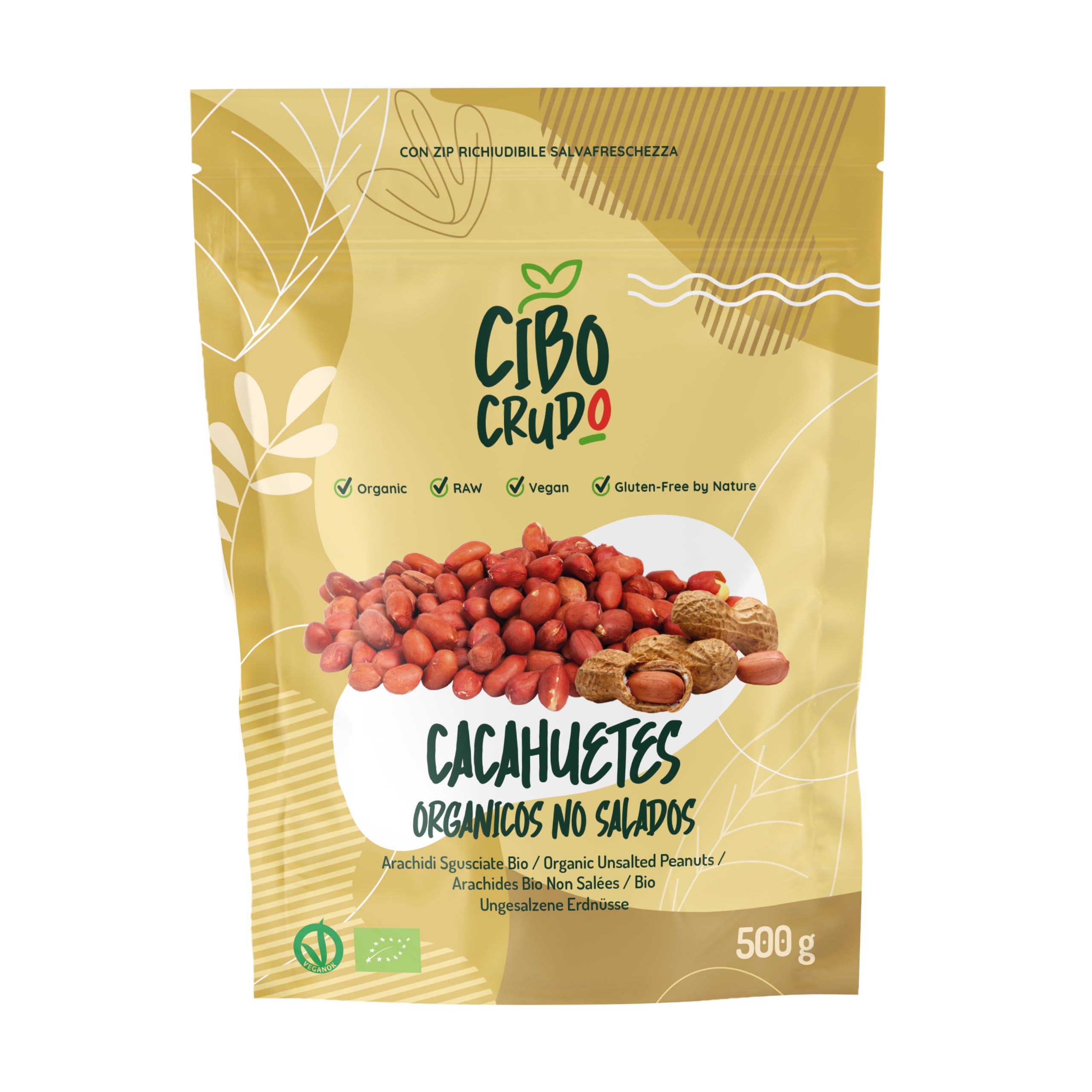 Cacahuetes Sin Tostar Sin Cáscara Ecológicos - 500g. Cacahuete sin sal. Contienen Proteínas Fibras Vitaminas y Minerales. Para Snacks o para Hacer Mantequilla de Maní y en la Cocina.