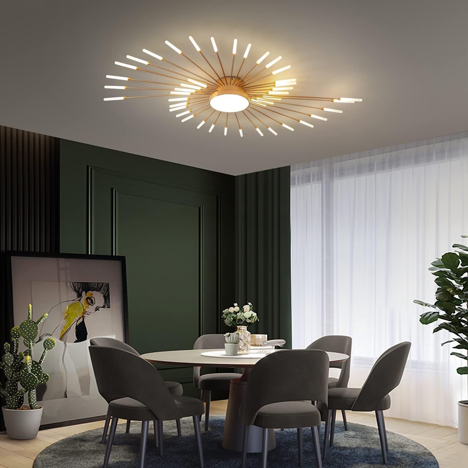 Plafoniera Moderna A Led Dimmerabile,42+1 Teste Lampada Da Soffitto A Incasso In Oro Lampadari Per Camera Dei Bambini Camera Da Letto Soggiorno Luce A Forma Di Fiore3000-6000k Con Telecomando