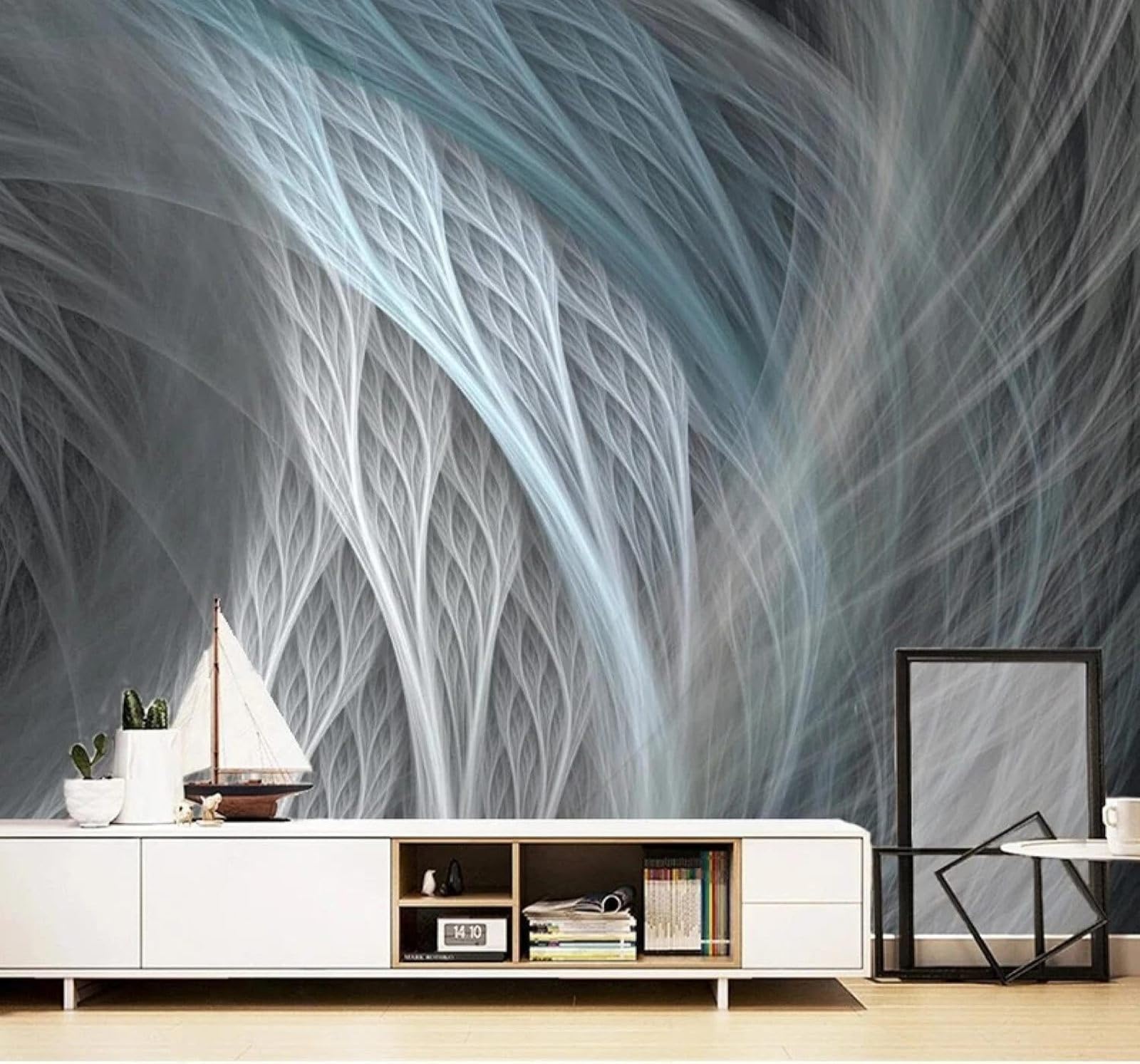 XLMING Abstract Lines Feathers Art Individuality 3D Wallpaper Luxury Silk Study Dining Feature Sofa Grey Bedroom Living Room Tv Decorative Wall-200cm×140cm