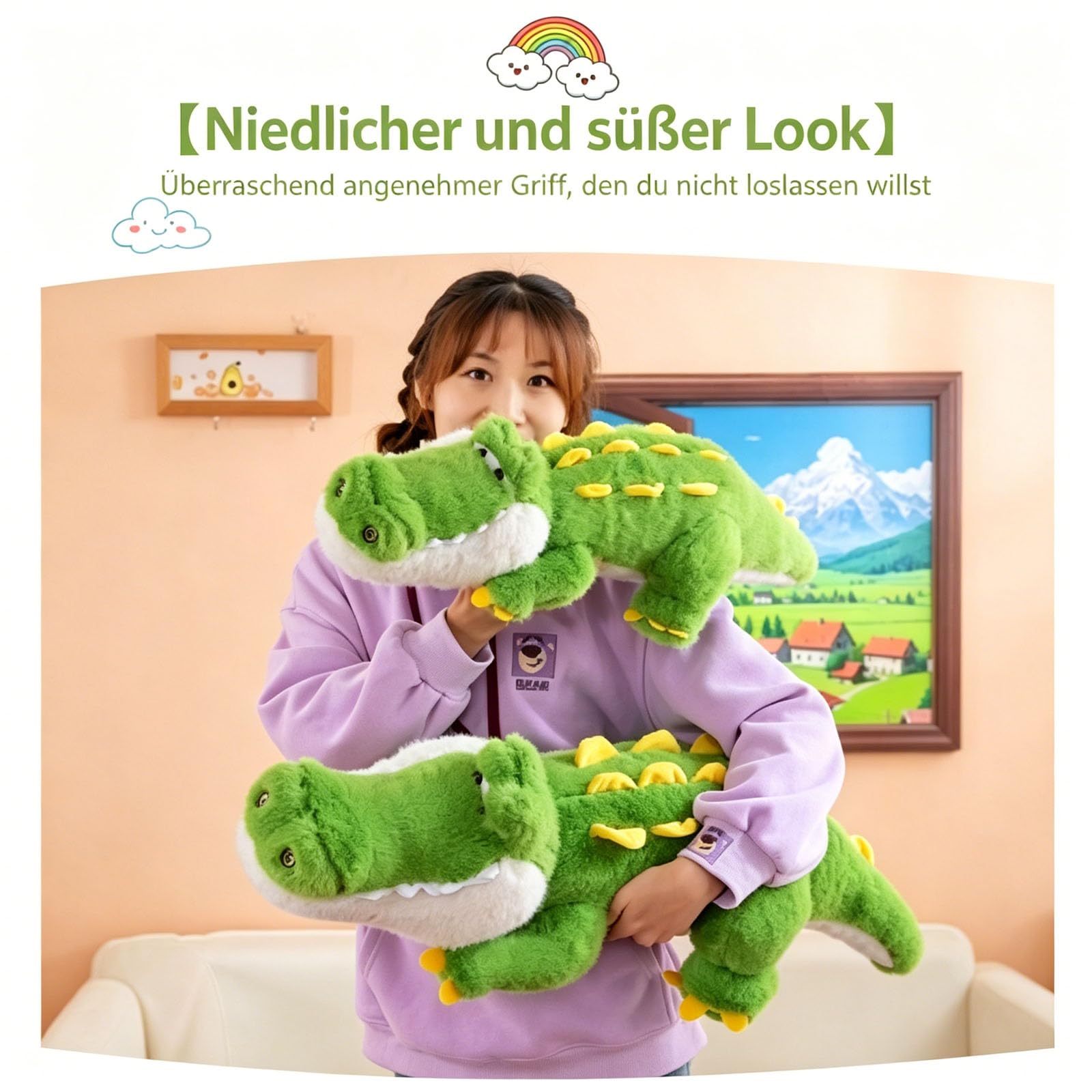 Kuscheltier Krokodil Plüschtier Alligator, groß Grün Krokodil Stofftier Plüschtier, Weich Krokodil Spielzeug Kissen zum Kuscheln & Spielen, Geschenk für Kinder Jungen Mädchen (Grün,90cm)