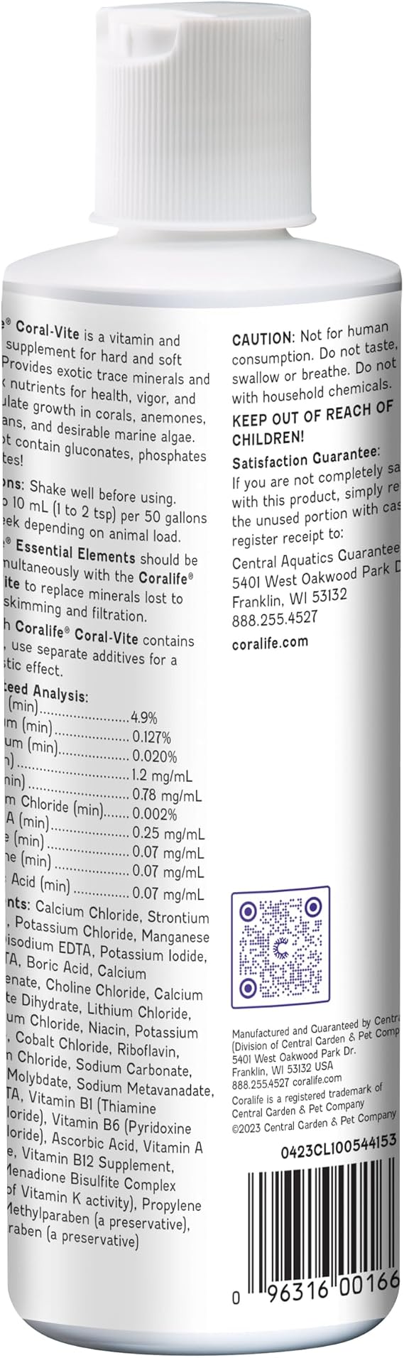 Coralife Saltwater Fish Tank Aquarium Coral-Vite Liquid Essential Vitamin and Trace Mineral Supplement For Reef Aquariums, 8 oz