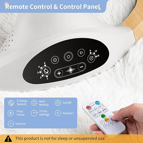 Miniatura 4 de LAREX Columpio eléctrico para bebé, balancín portátil para bebé recién nacido, 5 velocidades de balanceo con control remoto, 10 melodías