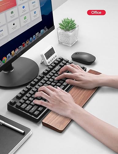 Miniatura 7 de Meatanty Reposamuñecas para teclado de madera, ergonómico TKL Gaming Walnut mecánico, reposamuñecas duro, reposamuñecas para computadora, portátil,