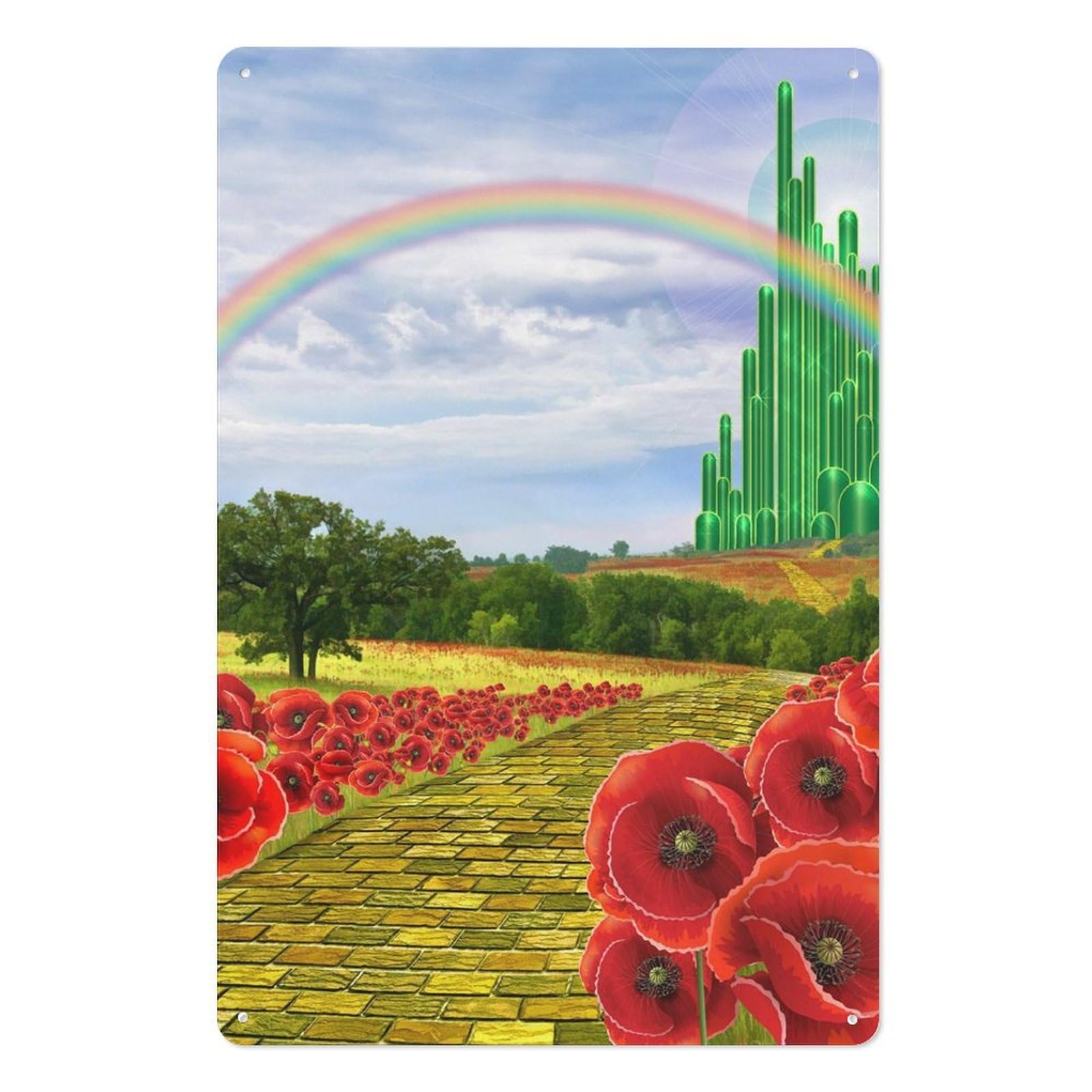 Poppies Field Yellow Brick Road Vertical Iron Tin Wall Sign 7.9x11.8 Inch Thickened Metal Plaque with Hanging Holes, Tough Iron Art Plate Ornament for Living Space Workplace Indoor Wall Decor Gift