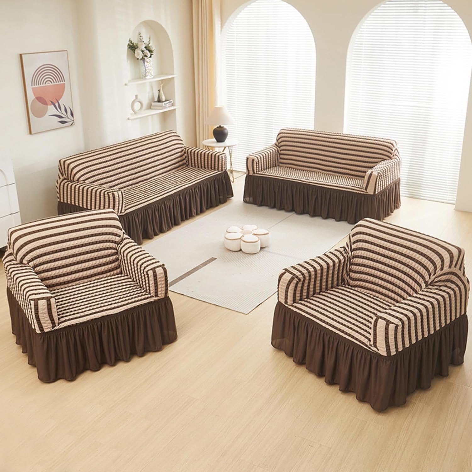 EFELIM Stretch Sofa Slipcover, 1 2 3 Cushion Couch Cover Armchair Sofa Covers Furniture Protector with Skirt Washable (Wine Red,74" - 90"/ 3 Seater)