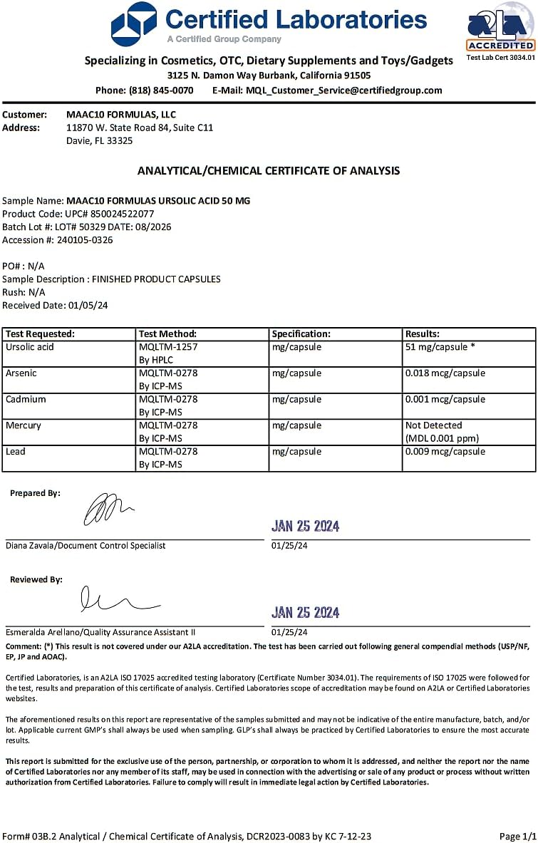 MAAC10 Ursolic Acid 50mg (100 Capsules 3X for 150mg 33-Day Serving) | Sourced from Rosemary Extract | Third-Party Lab Tested | AMPK & Sirtuin Activator - Image 2