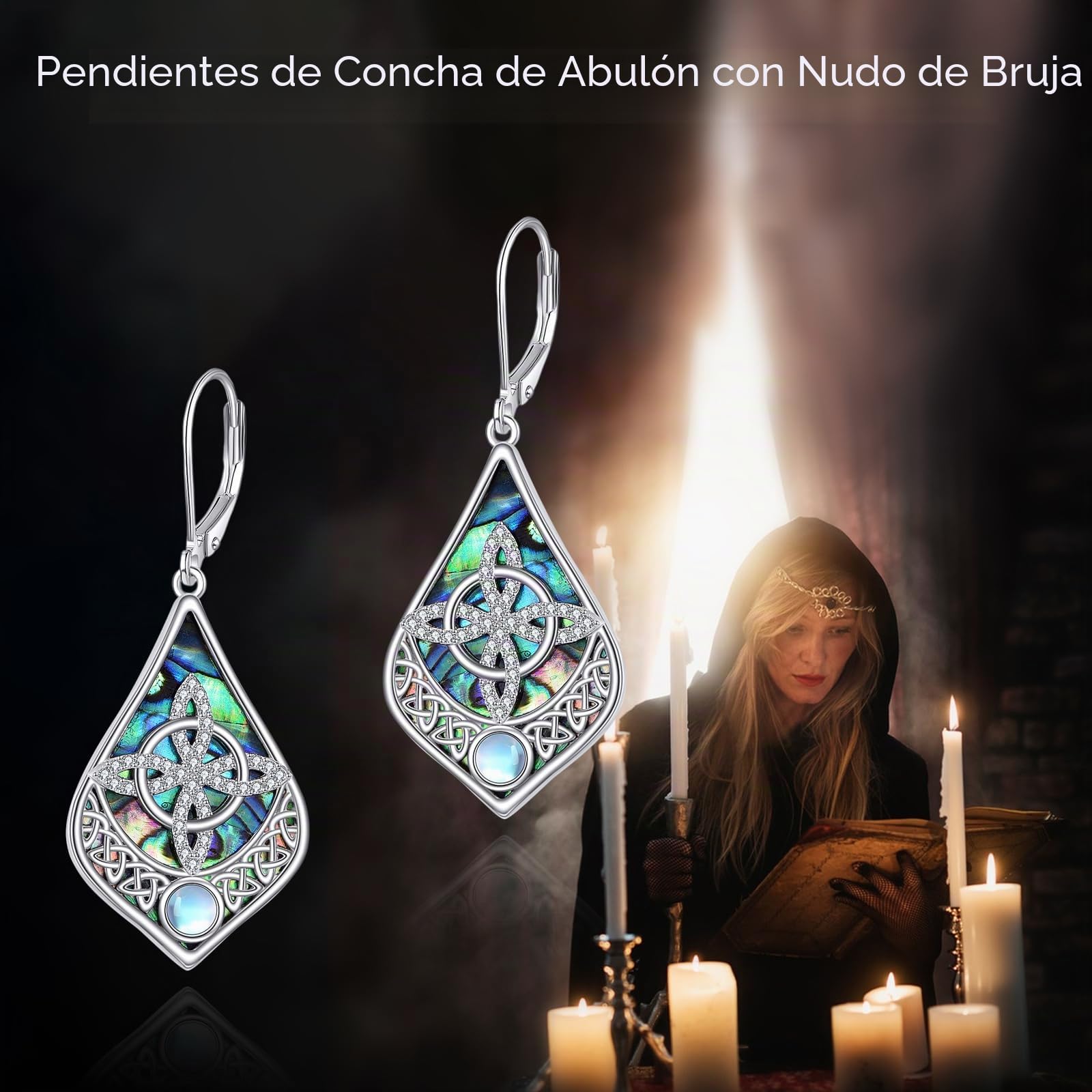 Pendientes de estrella de David/bruja/celta/concha/cruz/libélula/vikingo pendientes de plata de ley 925 piedra lunar abulón pendientes colgantes judíos irlandeses regalos para damas