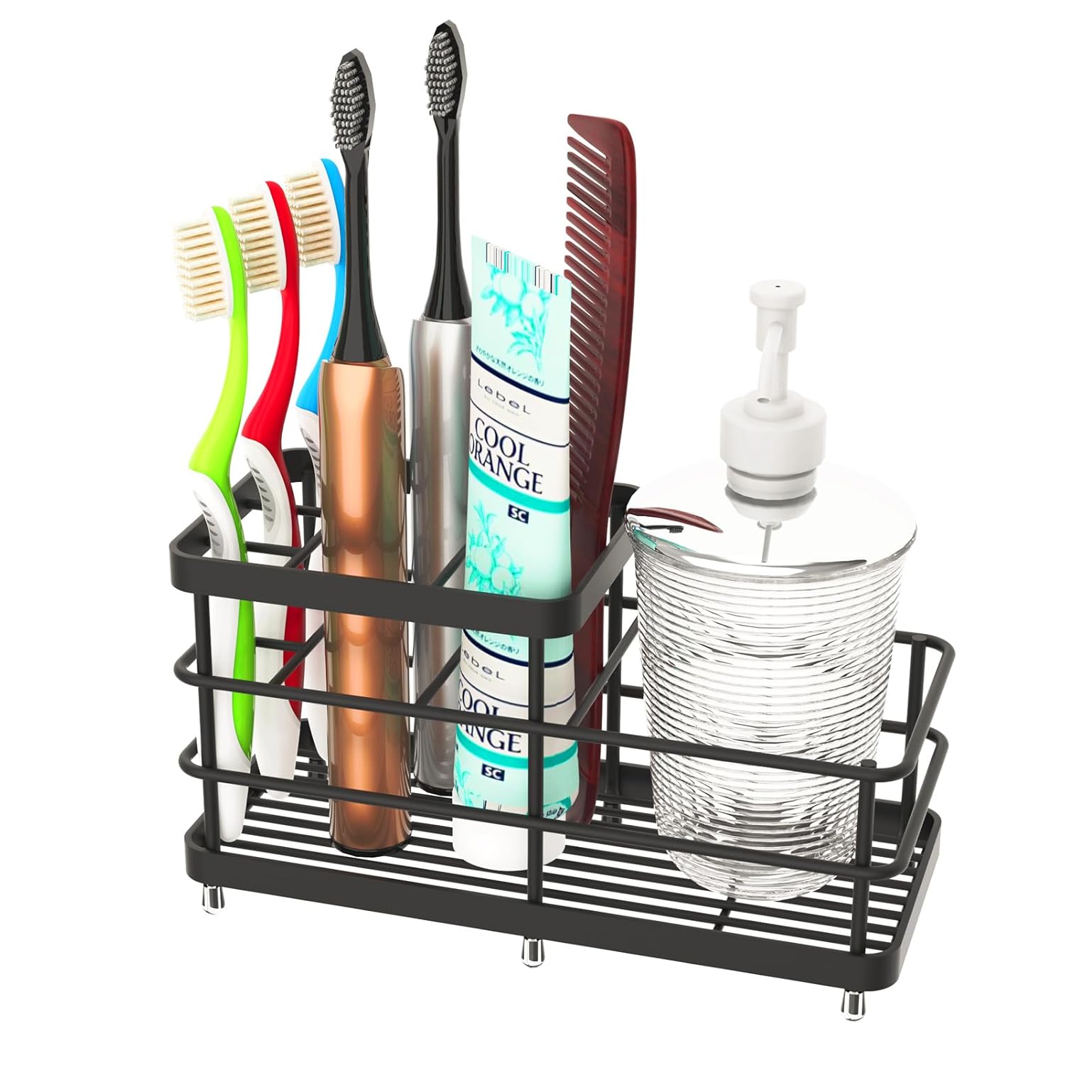 WHALCHI Toothbrush Holder for Bathroom Stainless Steel Multi-Functional 6 Slots Toothbrush Razor Holder Bathroom Accessories Organizer Black L