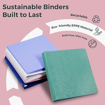 POPRUN 3 Ring Binder 1 Inch 1 Pack, PVC-Free, Heavy-Duty White