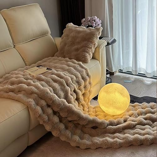 Miniatura 6 de Manta de pelo sintético de felpa de conejo, manta gruesa y cálida para todas las estaciones, manta peluda suave y mullida para sofá, cama, manta