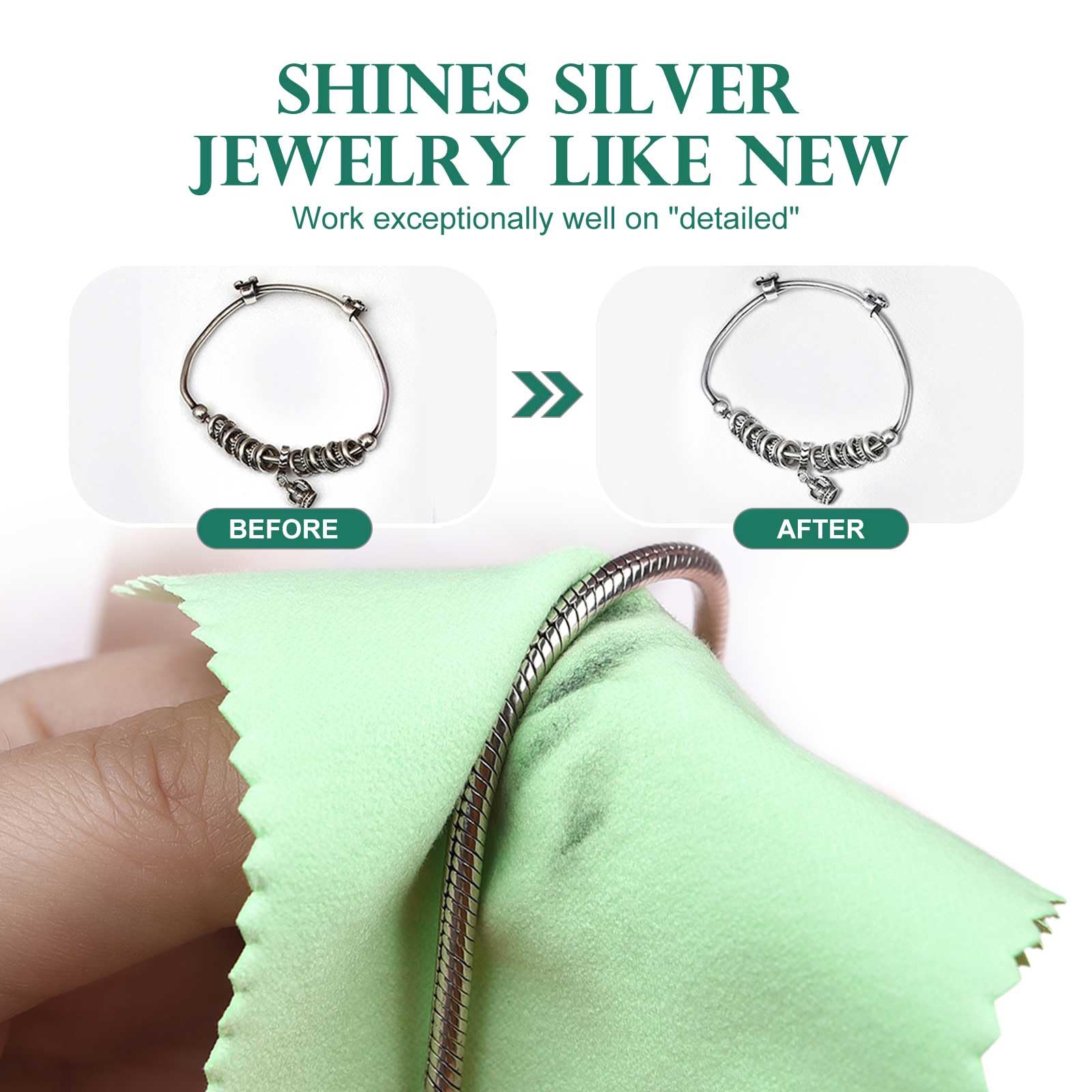 SEVENWELL 50 panni per la pulizia dei gioielli, colore verde, per argento Sterling, oro, platino, piccoli lucidanti, 8 x 8 cm