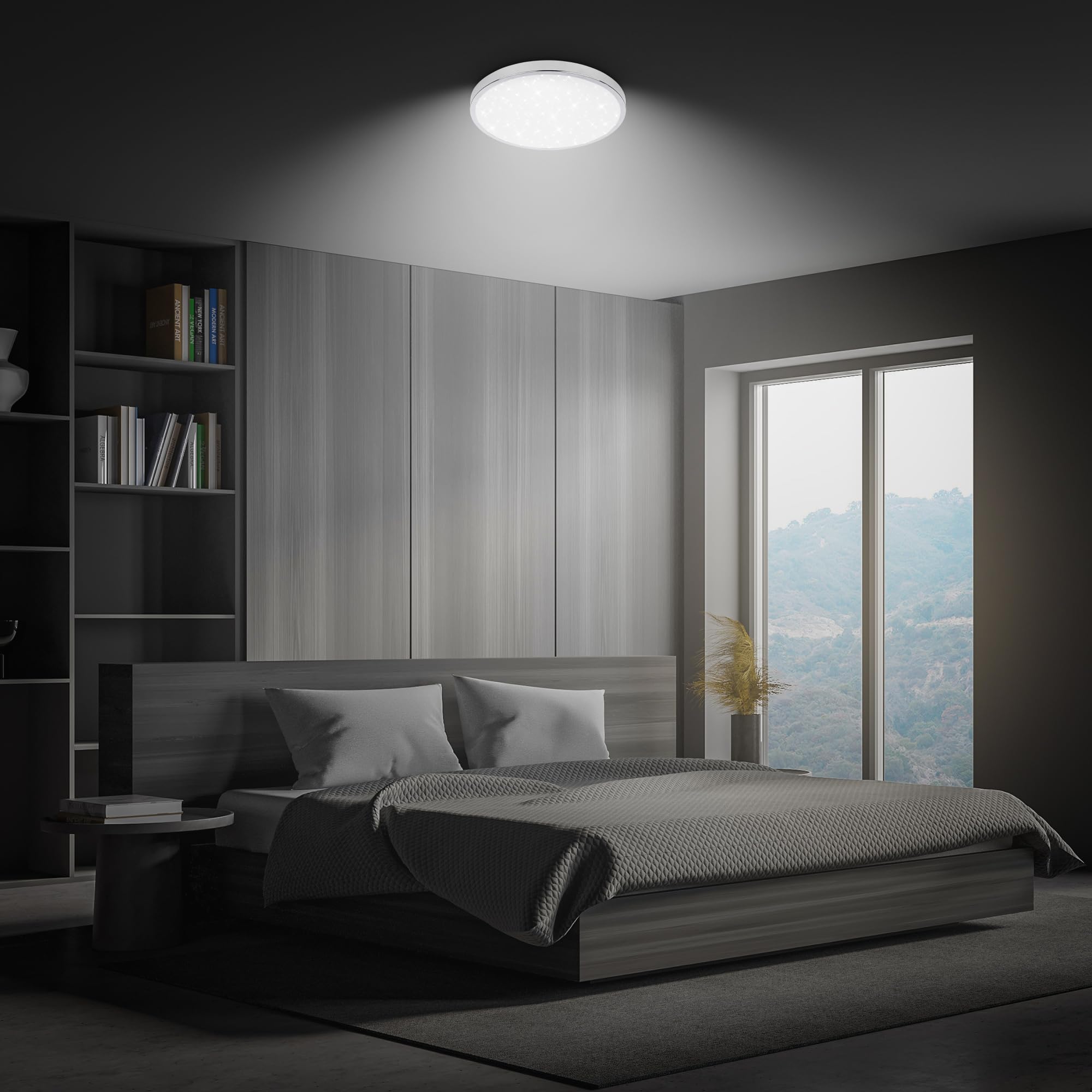 BRILONER - Plafonnier LED salle de bain avec lumière indirecte, IP44 protection contre les éclaboussures, couleur de lumière blanche chaude, plafonnier led, plafonnier cuisine, 24 x 6 cm, chrome