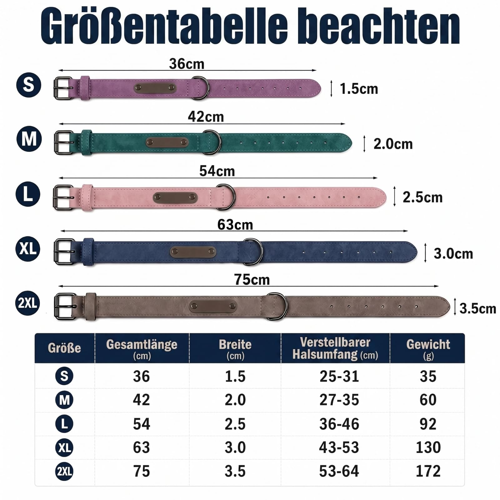 Personalisiertes Leder Hundehalsband mit Namensschild, Name & Tel. Gravur | Hundehalsband mit Namensschild (innen & außen Leder). Mit Gravur von Name, Nummer & Motiven. Ideal für Outdoor.