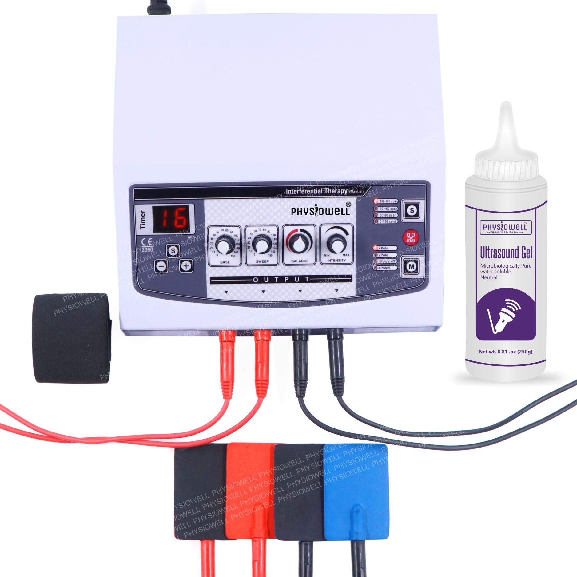 Physiowell Interferential Therapy 4 Channel IFT Physiotherapy Machine Electrotherapy Combo for All Pain Relief Device Physiotherapy Equipment with Self Adhesive Sticky Pads
