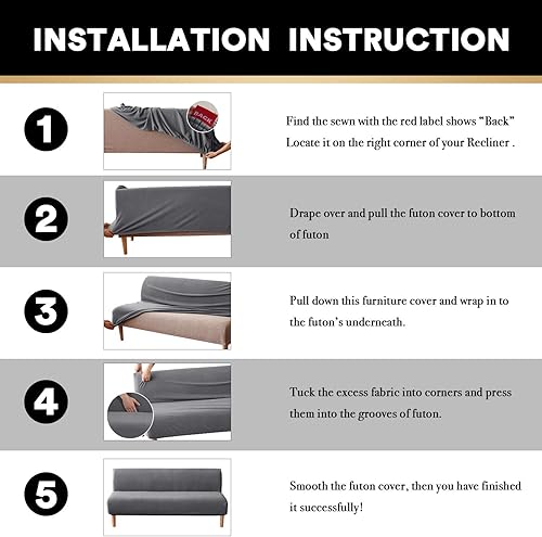 Vista 91 de PrinceDeco Funda elástica para futón sin brazos, funda para futón tamaño matrimonial/queen, funda para sofá futón, funda protectora de muebles
